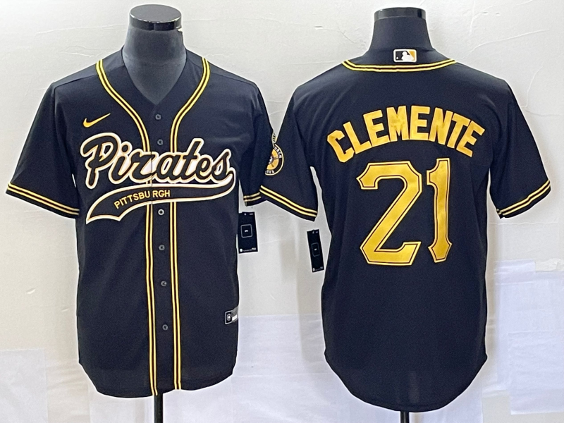 Men's Pittsburgh Pirates Roberto Clemente #21 Black Team Jersey Joint Edition